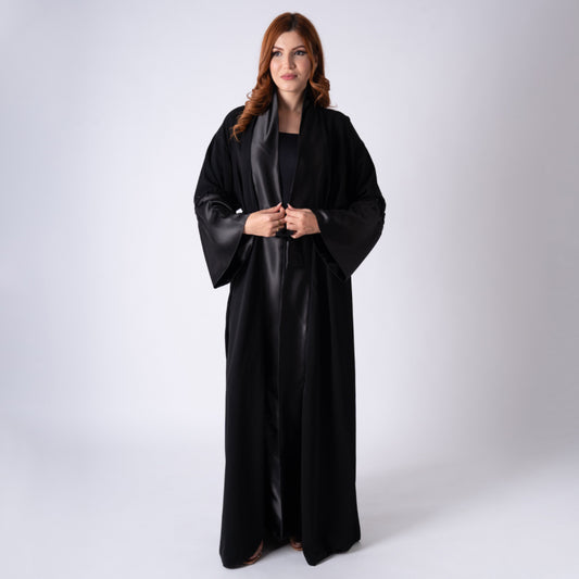 Qamar Belted Black Satin Abaya size 3
