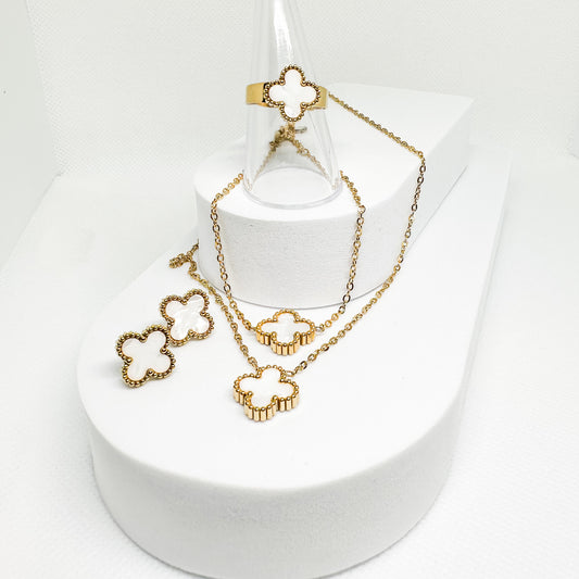 Clover Set stainless steel 18k gold plated White and Gold waterproof